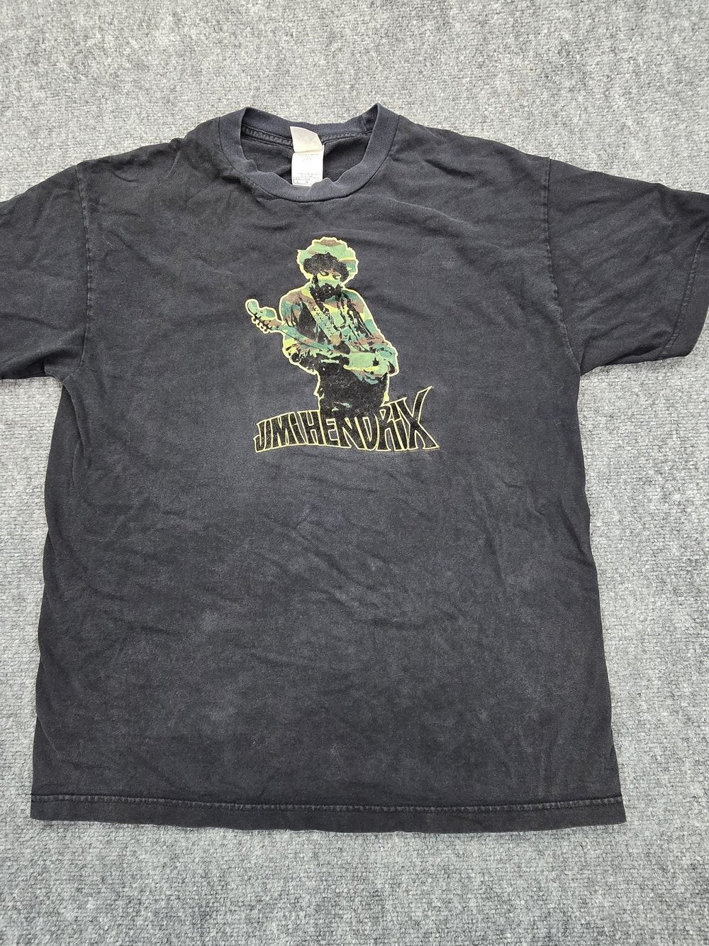 Jimi Hendrix Black Flocked Graphic T Shirt Alstyle Distressed Faded Band Tee
